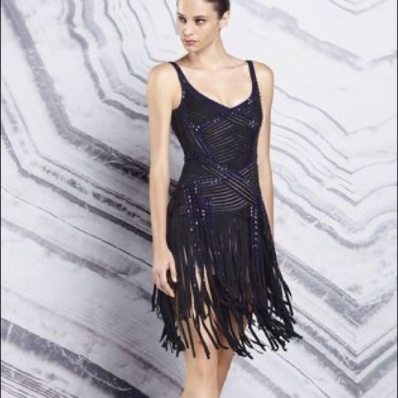 đź’•herve Leger Jadelyn Black Beaded Fringe Cocktail Dress. - Picture 10 of 10